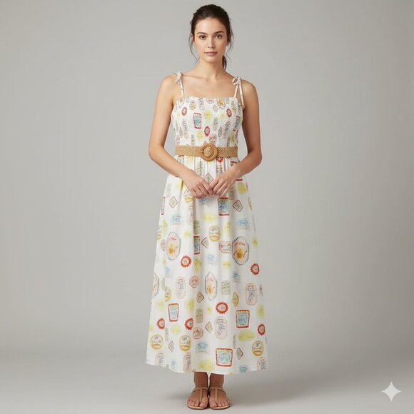 CYNTHIA ROWLEY (NWT) "Amalfi Olive Oil" Spaghetti Strap Maxi Sundress, Yellow- L - Picture 1 of 8